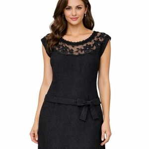 Drop Waist Black Lace Mesh Cocktail Dress 1920s Inspired Bow Detail